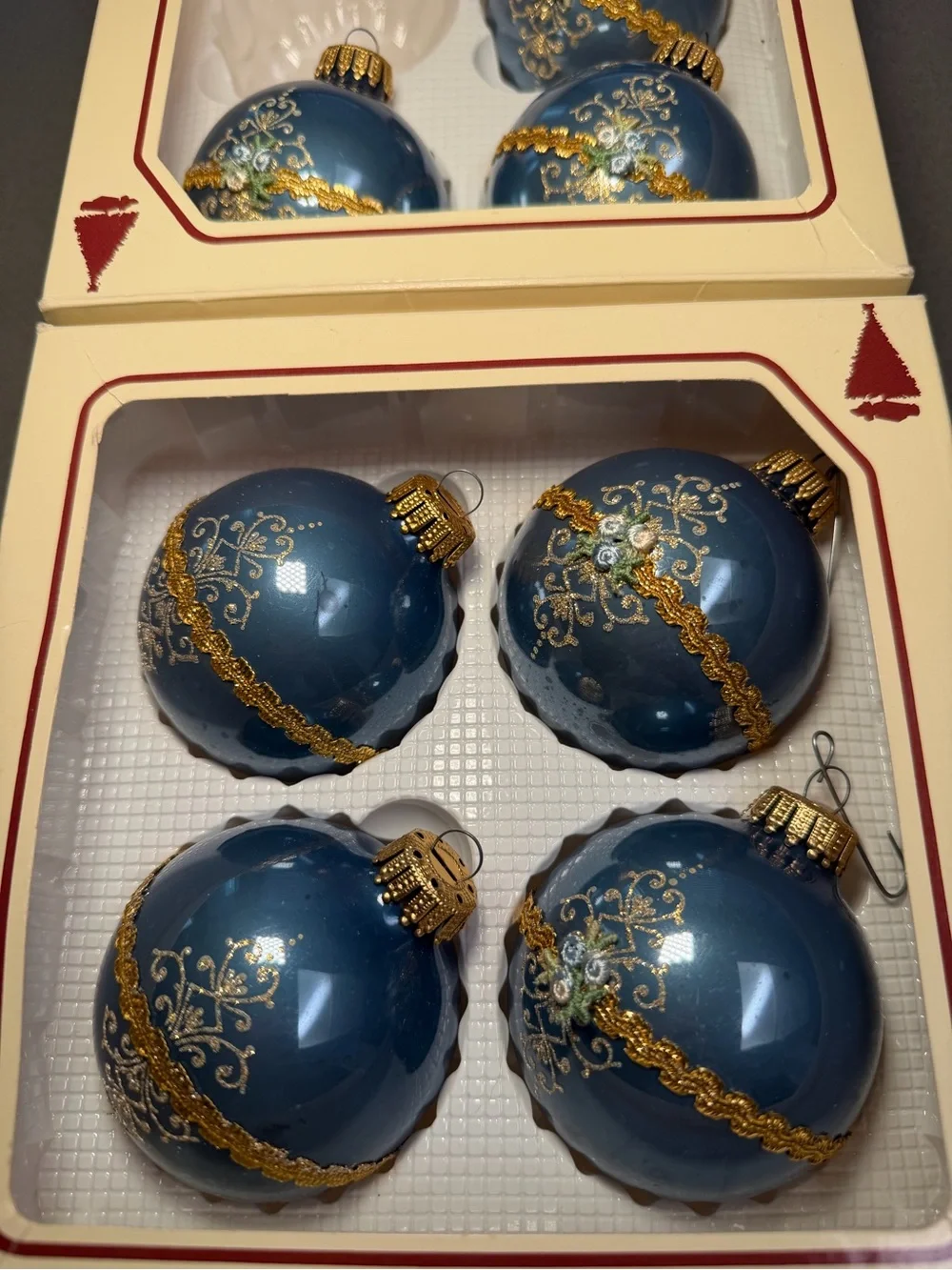 Hand-Decorated Blue Glass Holiday Ornaments - Set of 8